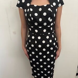 Pinup Couture Black & White Polka Dot Midi Sheath Dress
